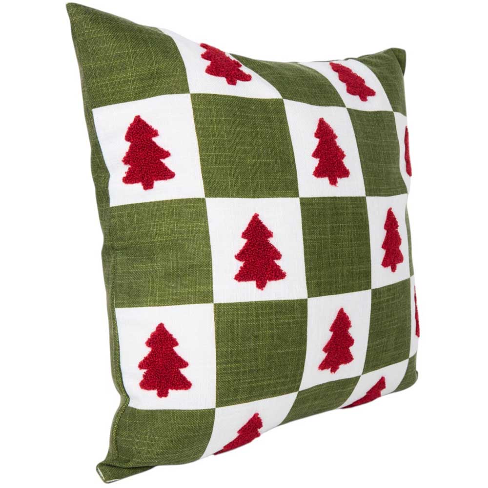 Checkerboard Trees Cushion - Green Image 2