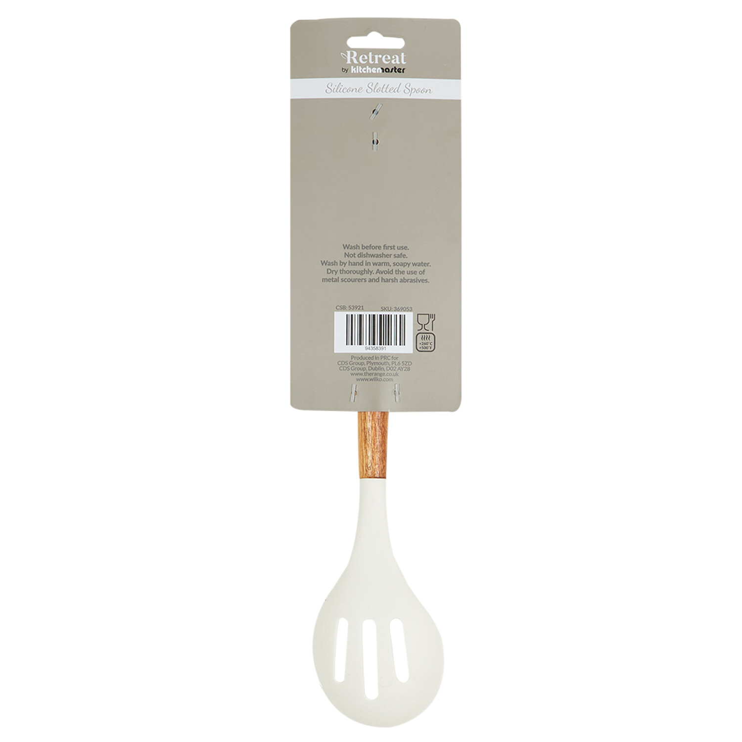 Retreat Silicone Slotted Spoon with Wooden Handle - White and Wood Image 2