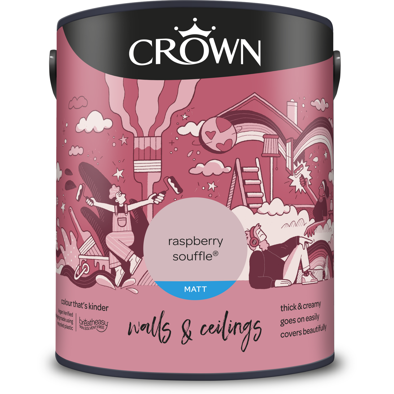 Crown Walls and Ceilings Raspberry Souffle Matt Emulsion Paint 5L Image 2