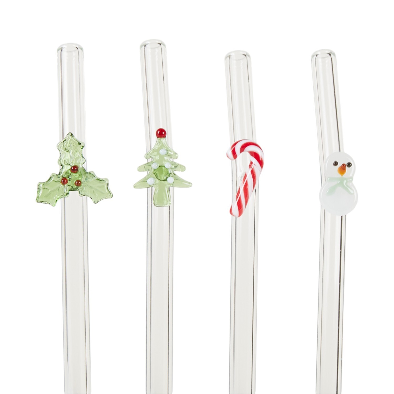 4 Piece Christmas Glass Straw Set Clear Image 1
