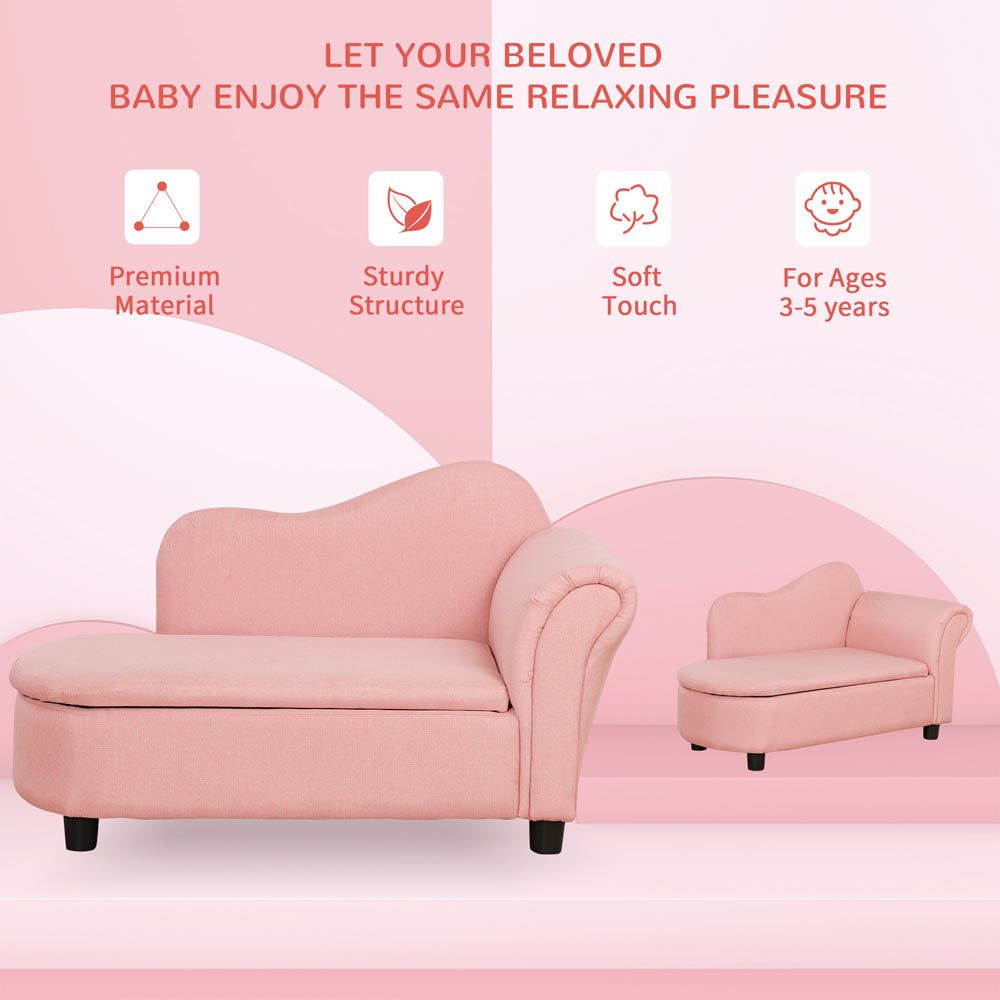 HOMCOM Kids Sofa Couch Toddler Armchair with Storage for Bedroom Pink Image 4