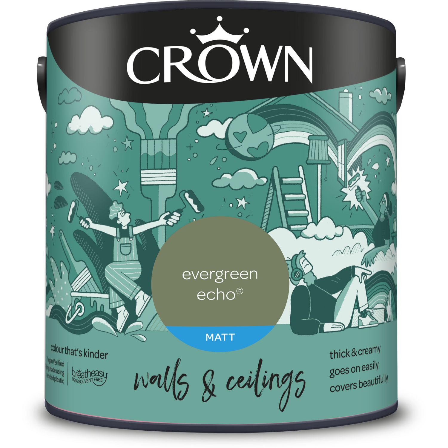 Crown Walls and Ceilings Evergreen Echo Matt Emulsion Paint 2.5L Image 2