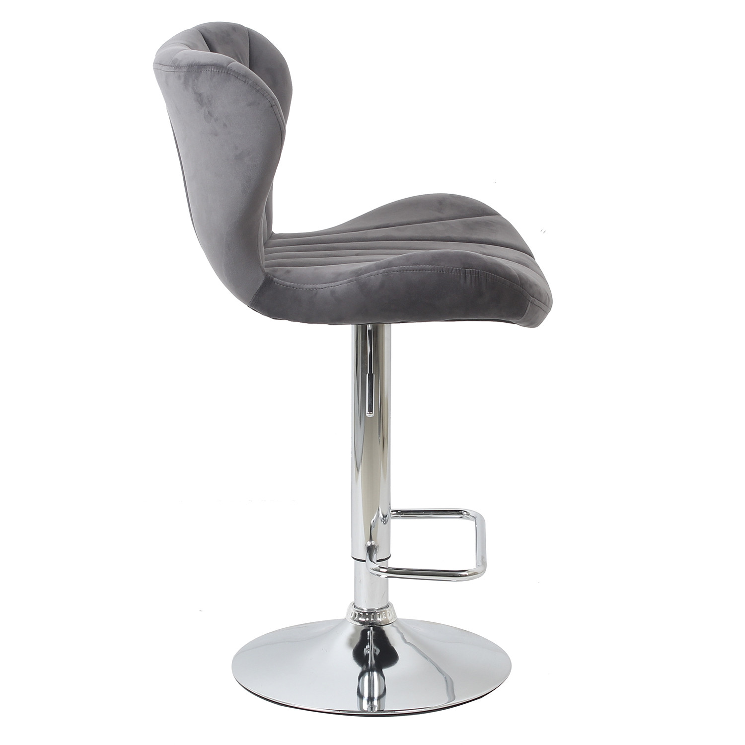 Grey Velvet Height Adjustable Shell Bar Stool Image 4