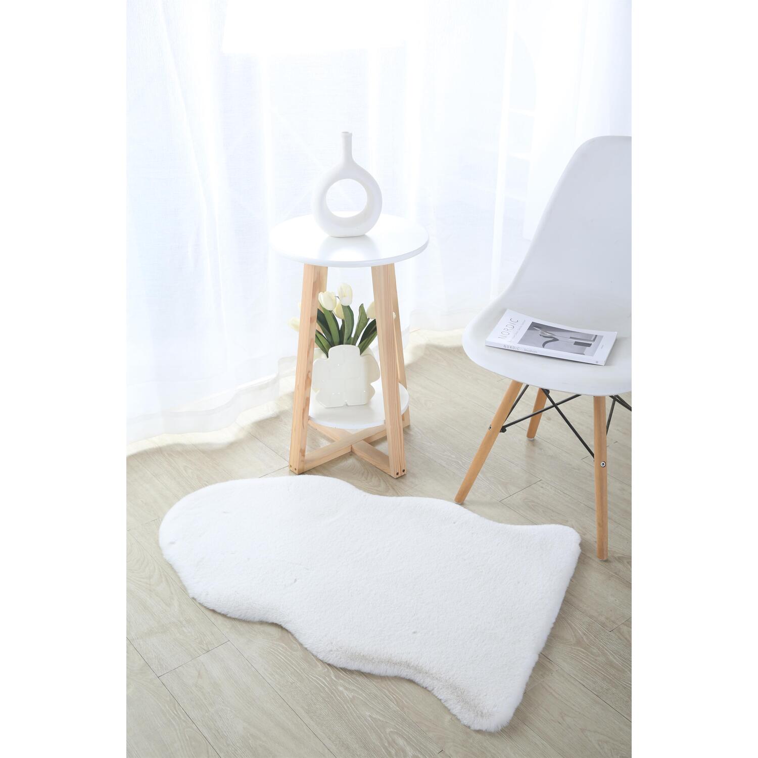 Whisper White Faux Rabbit Fur Rug 60 x 90cm Image 2