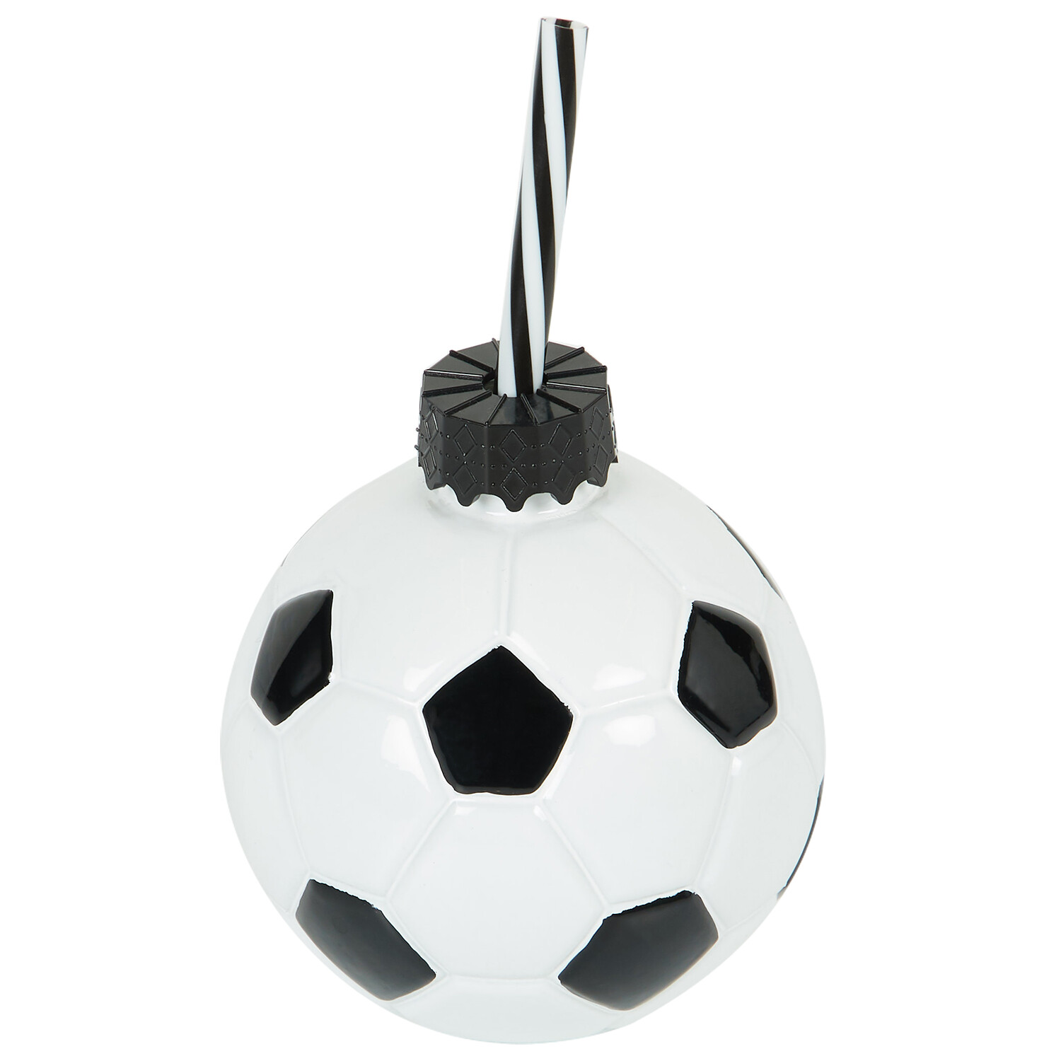 Glass Football Drinking Jar and Straw 400ml - Black and White Image 3