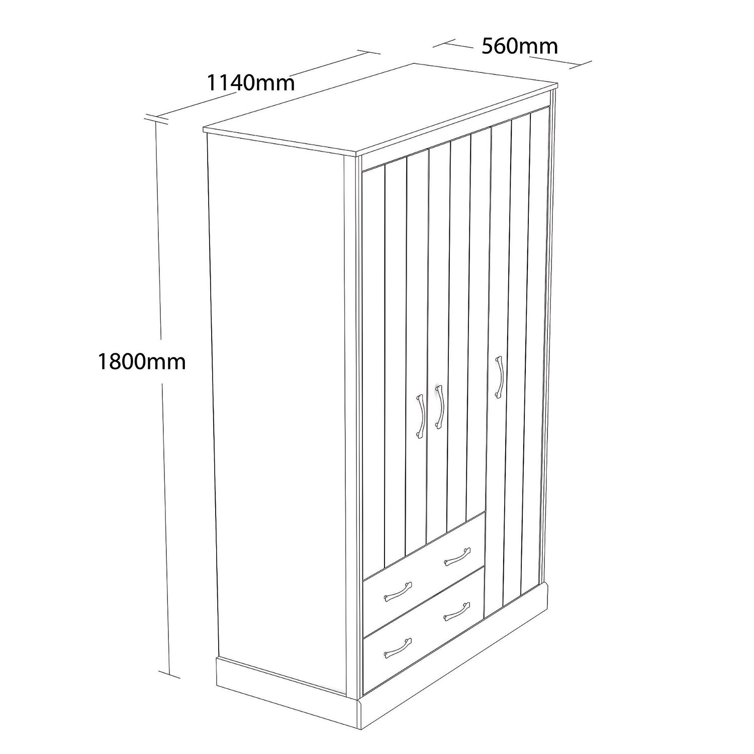 Camford 3 Door 2 Drawer Oak Wardrobe Image 2