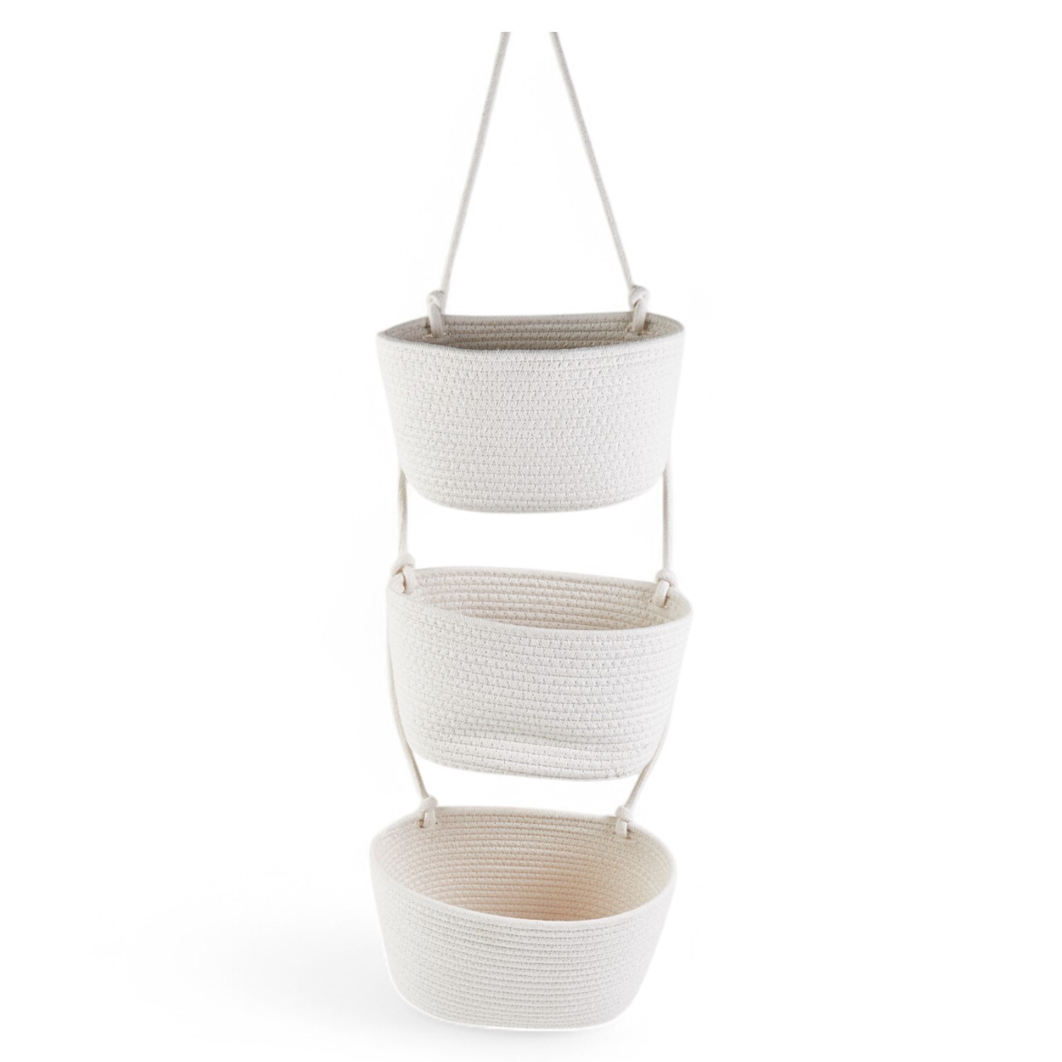 3 Tier Rope Hanging Storage Baskets White Image 2