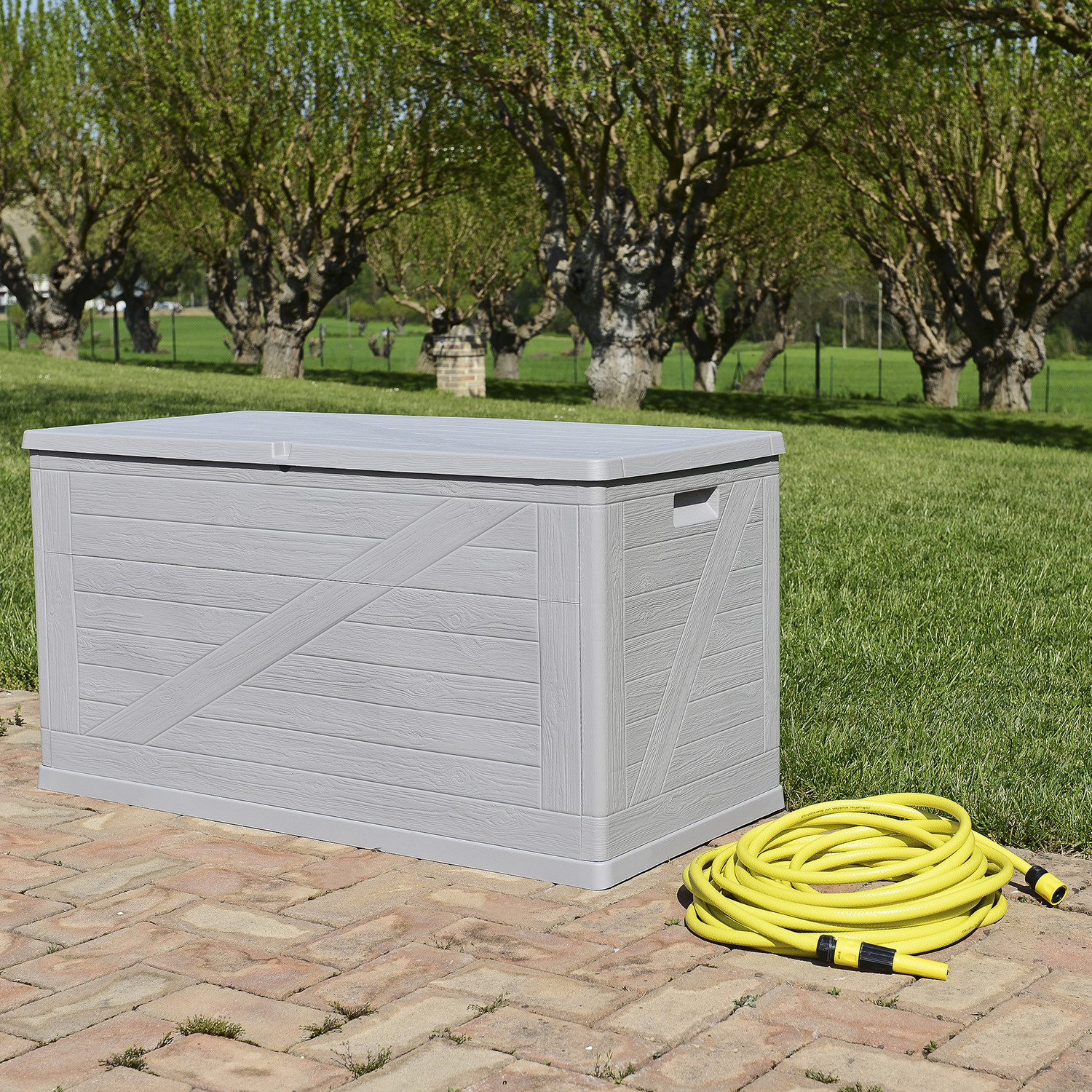 Toomax 420L Grey Wooden Effect Cushion Storage Box Image 4