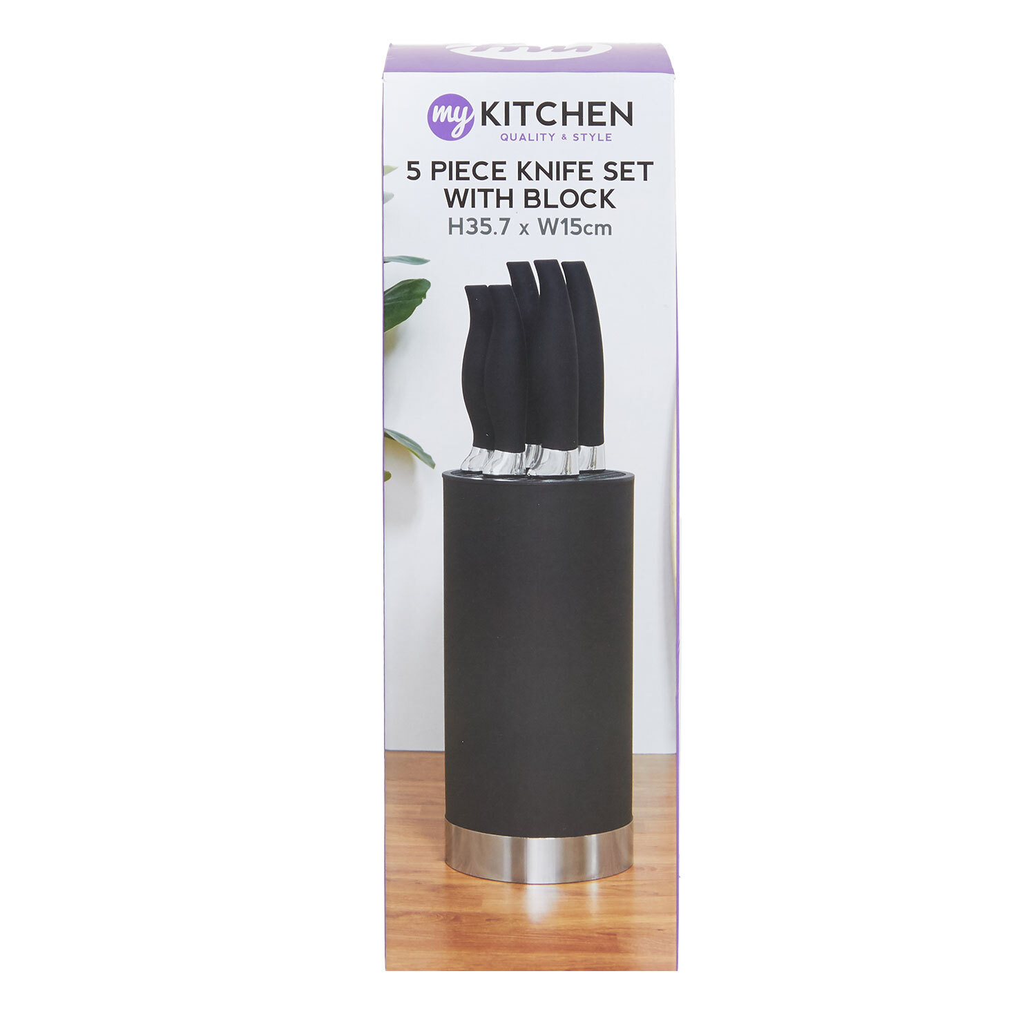 MY Kitchen 5-Piece Knife Block Set - Black Image 2