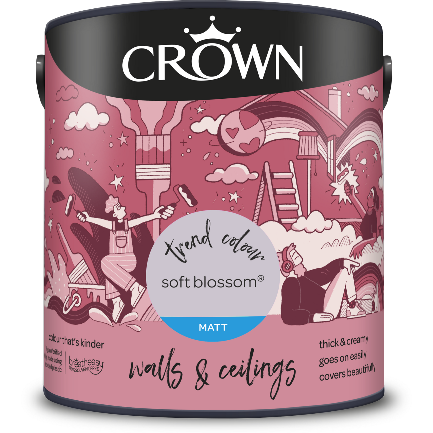 Crown Walls and Ceilings Soft Blossom Matt Emulsion Paint 2.5L Image 2
