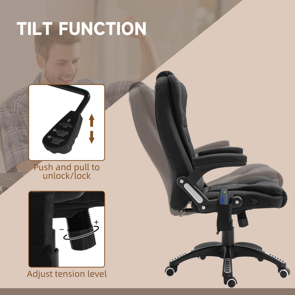 Portland Black Linen Swivel Massage Recliner Office Chair Image 5