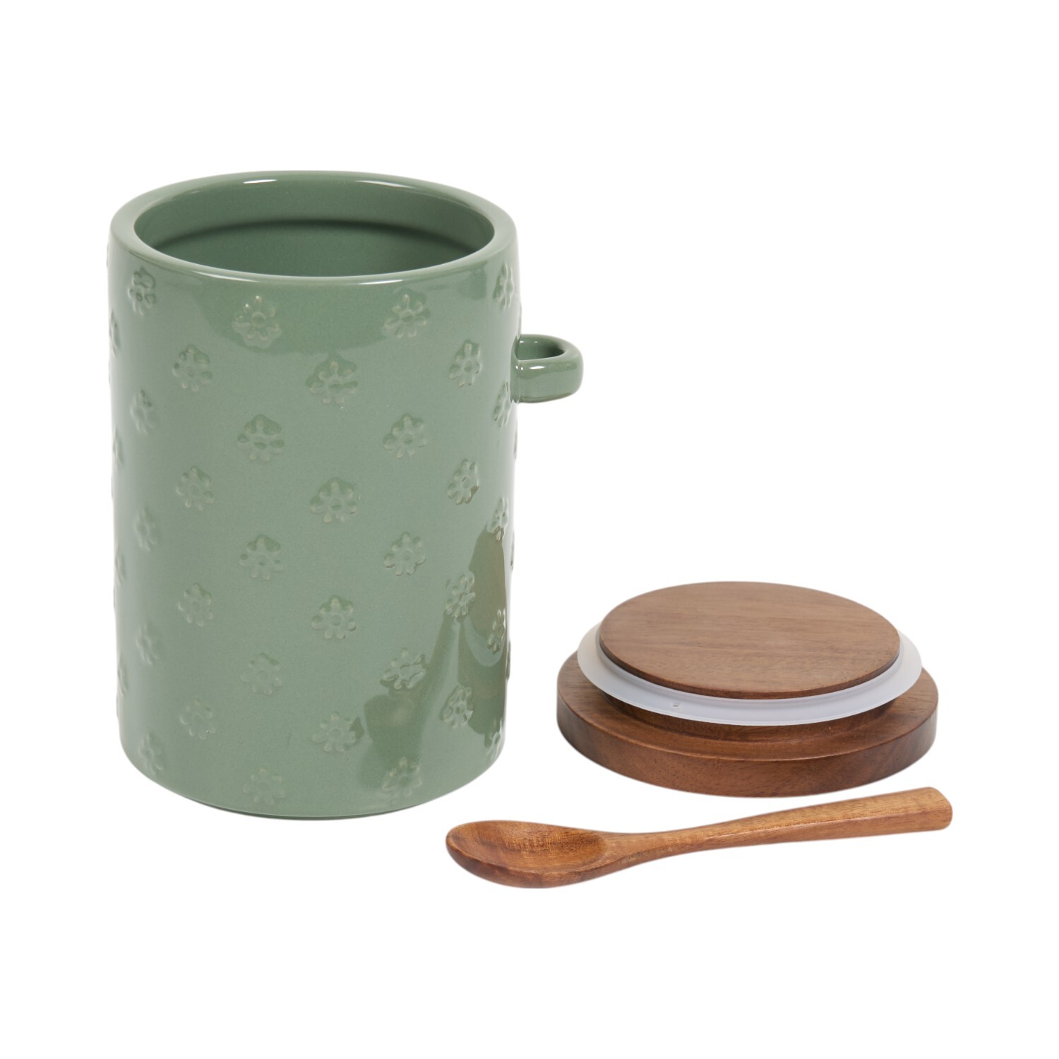 Flower Canister with Acacia Lid and Spoon Green Image 3