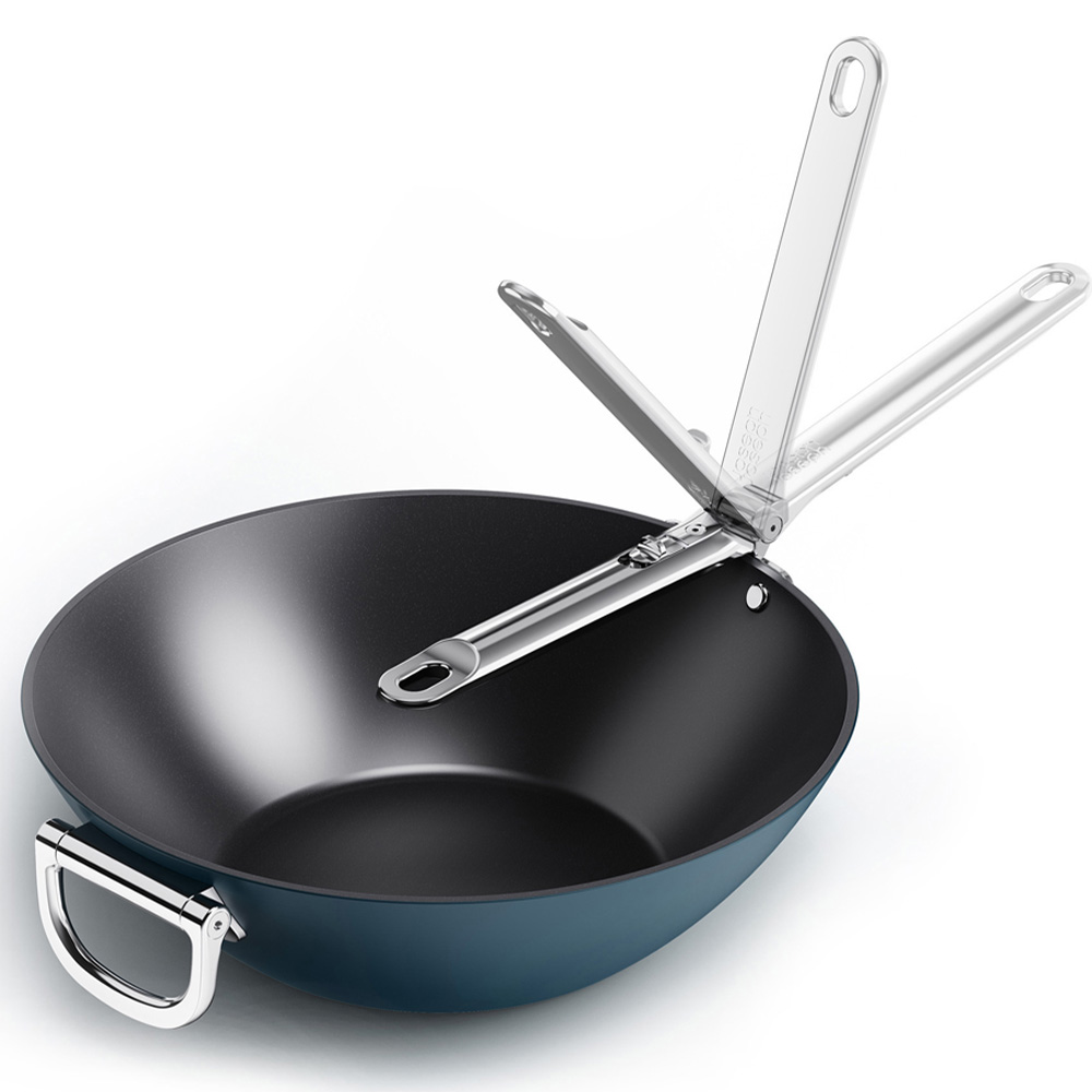 Joseph Joseph Space Blue Ceramic Folding Handle Non-Stick Wok 32cm Image 4