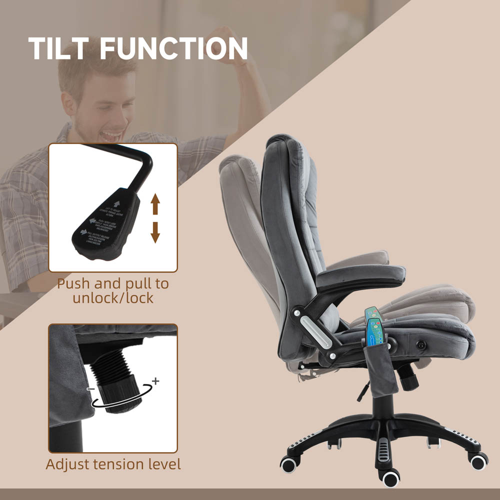 Portland Grey Velvet Massage Swivel Recliner Office Chair Image 5