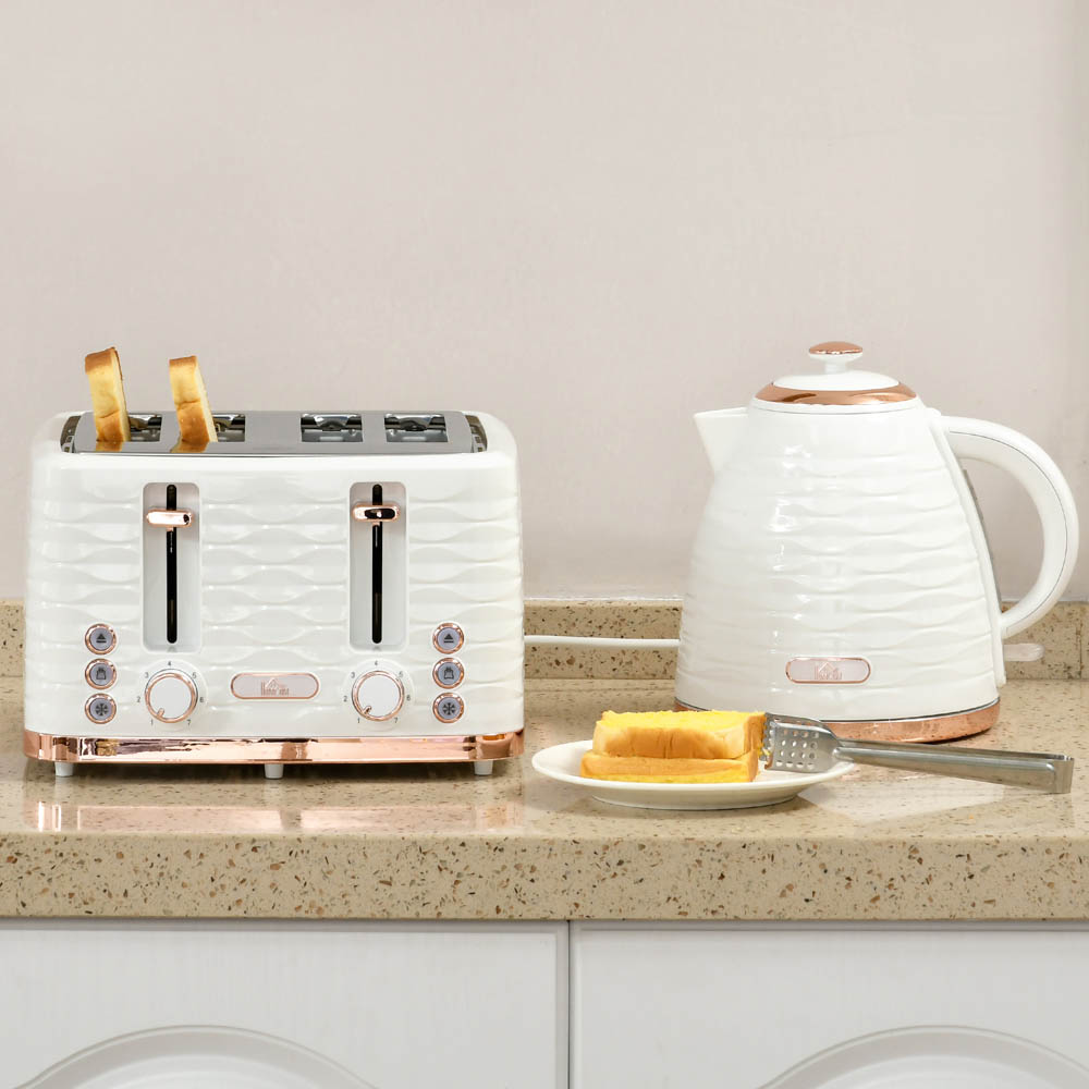 HOMCOM Kettle and Toaster Set 1.7L Rapid Boil Kettle & 4 Slice Toaster White Image 6