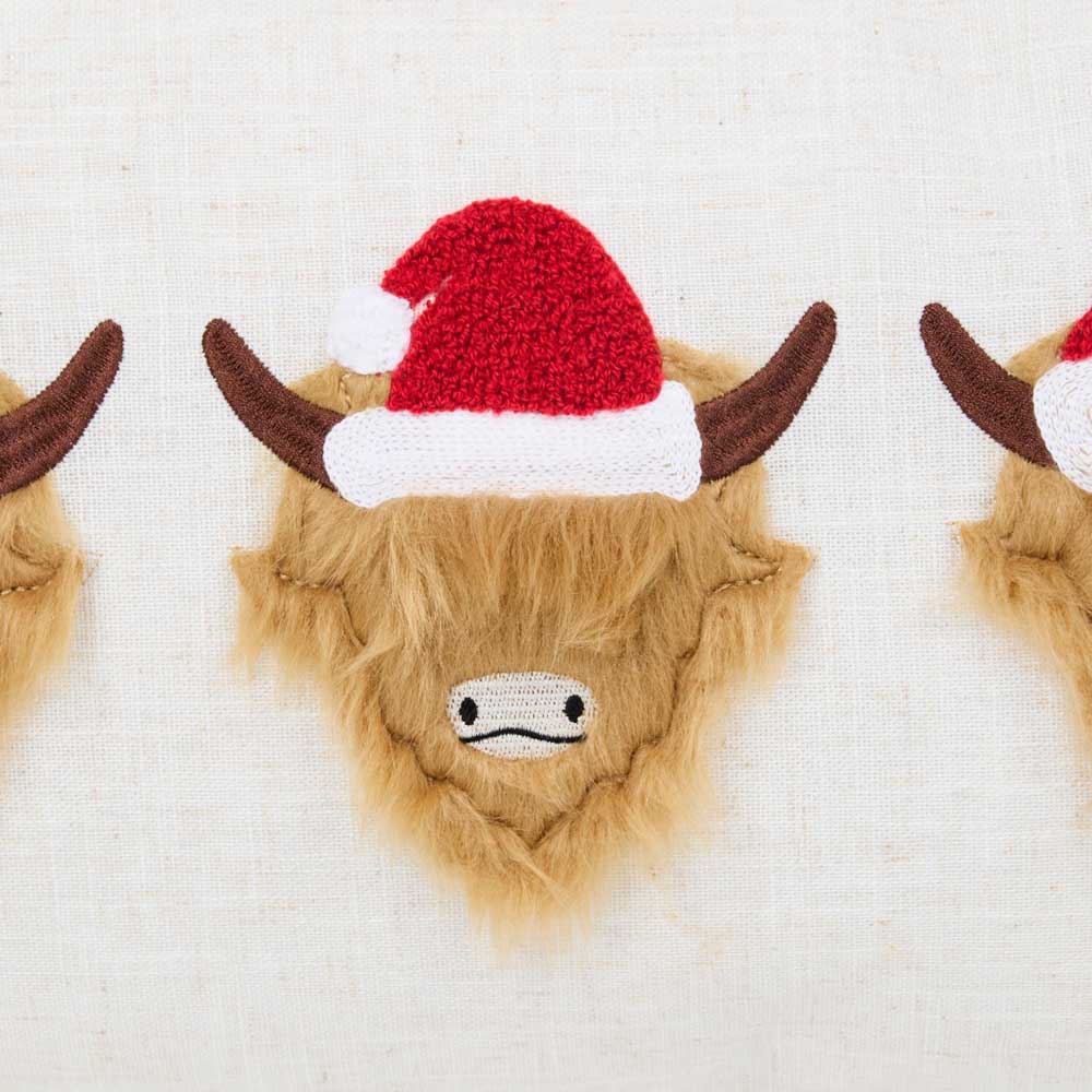 Christmas Highland Cows Cushion - White Image 4