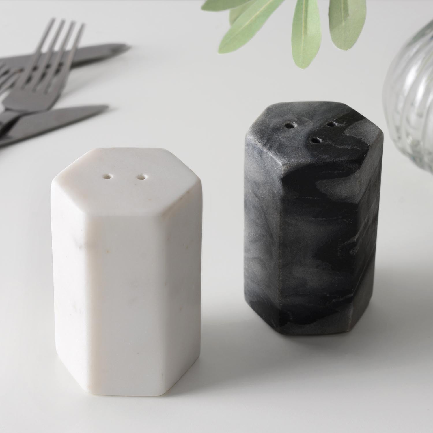 White&Grey Marble Hex Shape Salt&Pepper Image 2