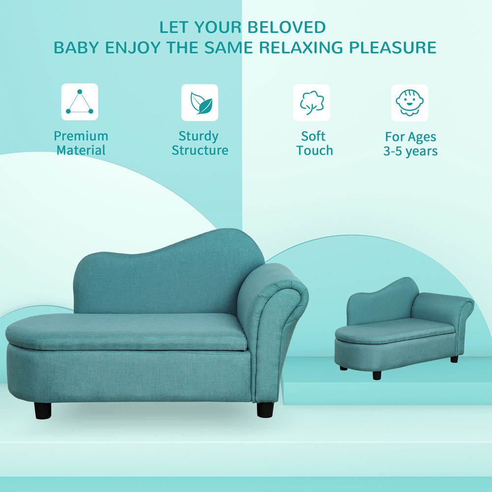 HOMCOM Kids Sofa Couch Toddler Armchair with Storage for Bedroom Blue Image 4