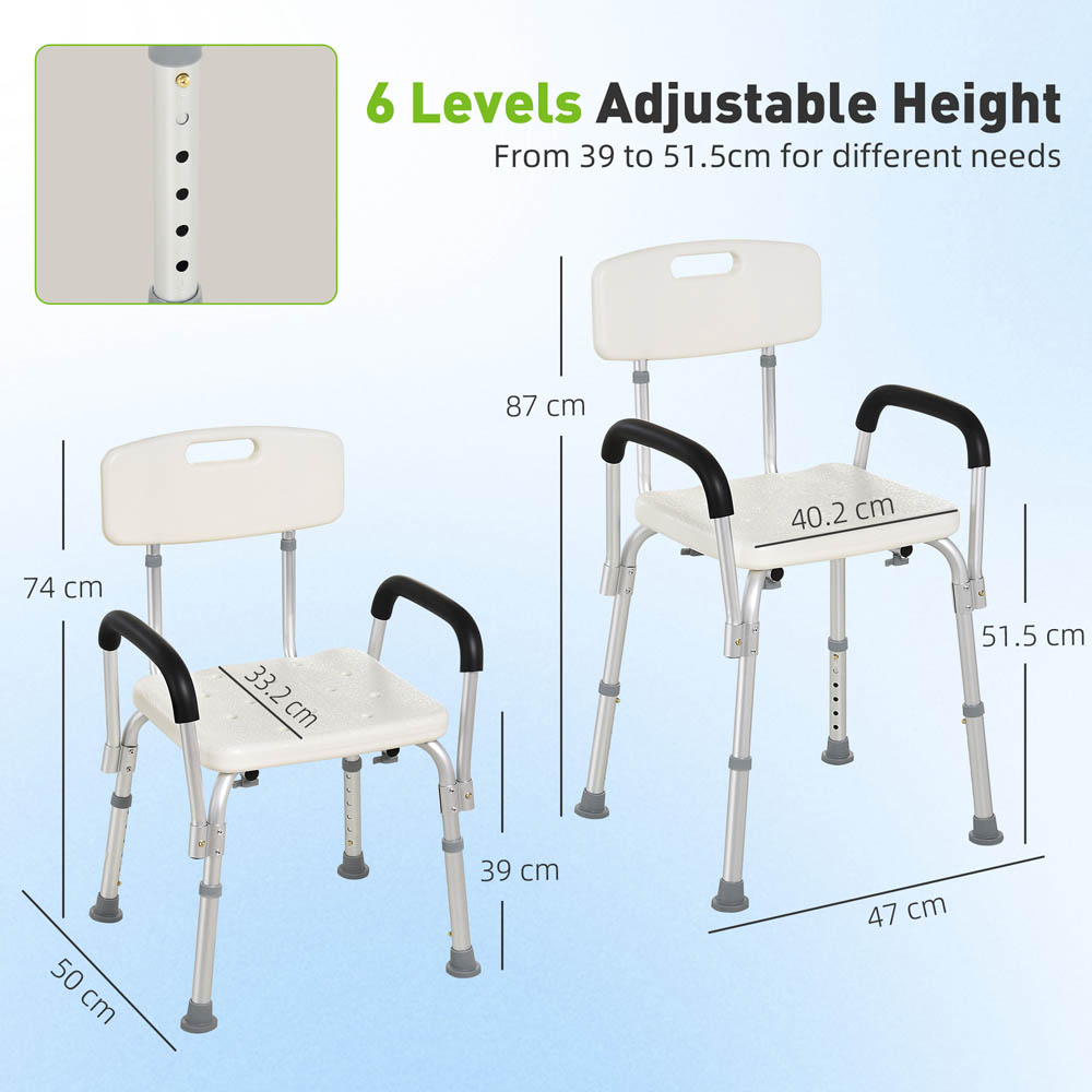 HOMCOM Light Weight Aluminum Shower Bench Portable Lift Chair w/ Back & Armrest Image 9
