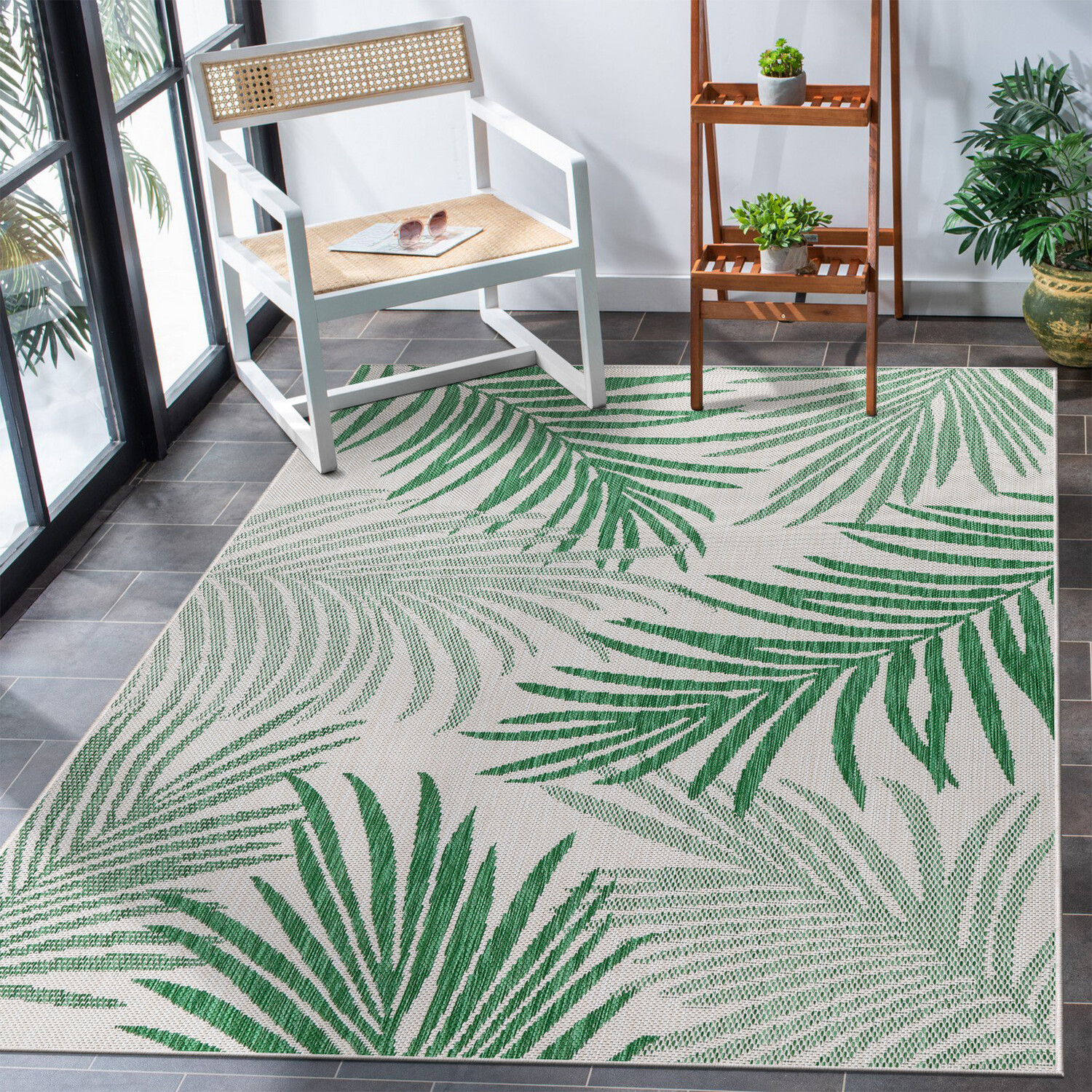 Jungle Palm Leaf Rug  - Green / 160cm Image 2