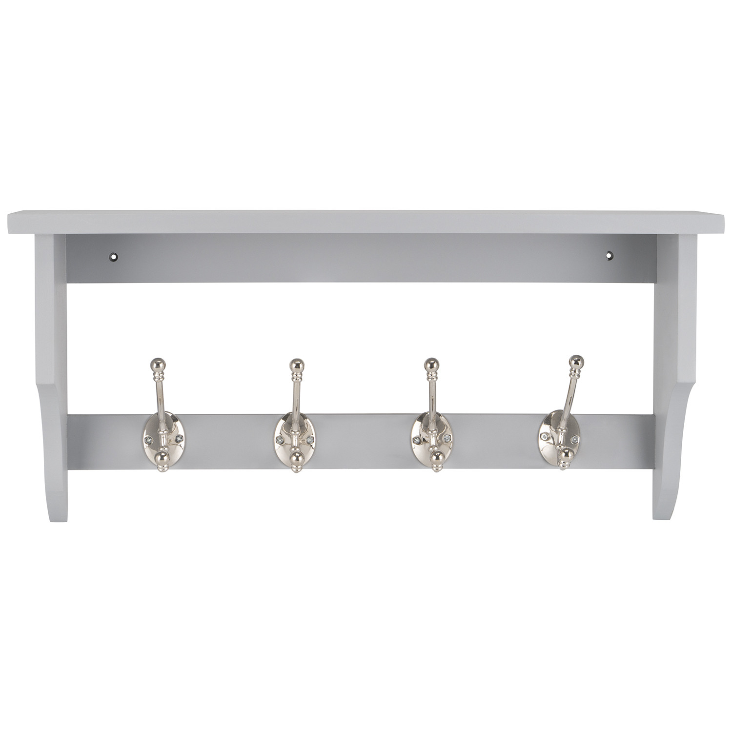 Grey 4 Hook Wooden Coat Rail with Shelf Image 2