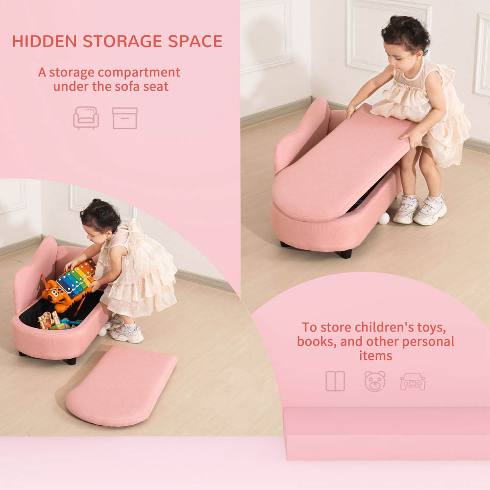 HOMCOM Kids Sofa Couch Toddler Armchair with Storage for Bedroom Pink Image 5