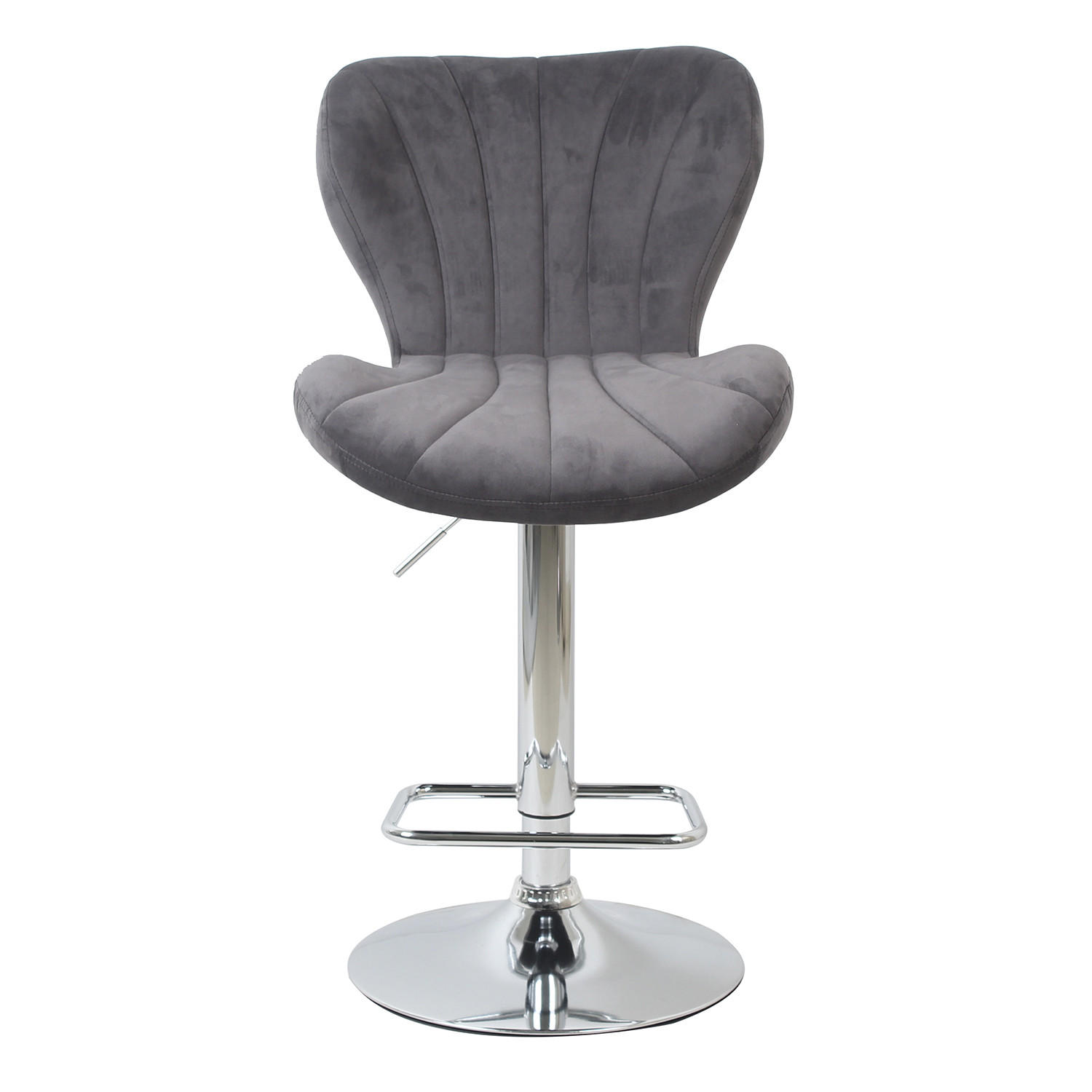 Grey Velvet Height Adjustable Shell Bar Stool Image 3