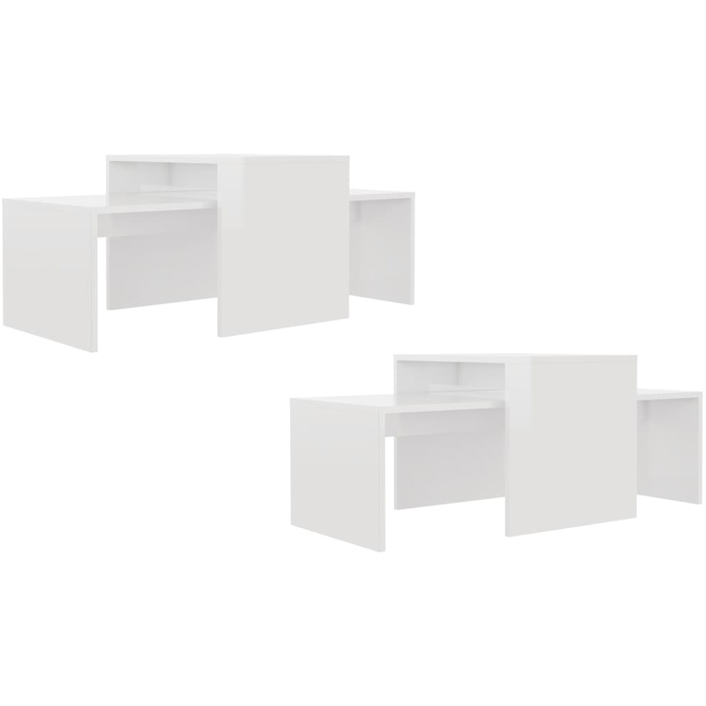 Walplus High Gloss White Nest of Coffee Tables Set of 2 Image 5