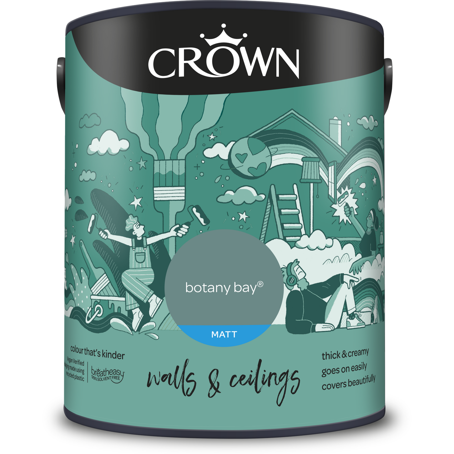 Crown Walls and Ceilings Botany Bay Matt Emulsion Paint 5L Image 2
