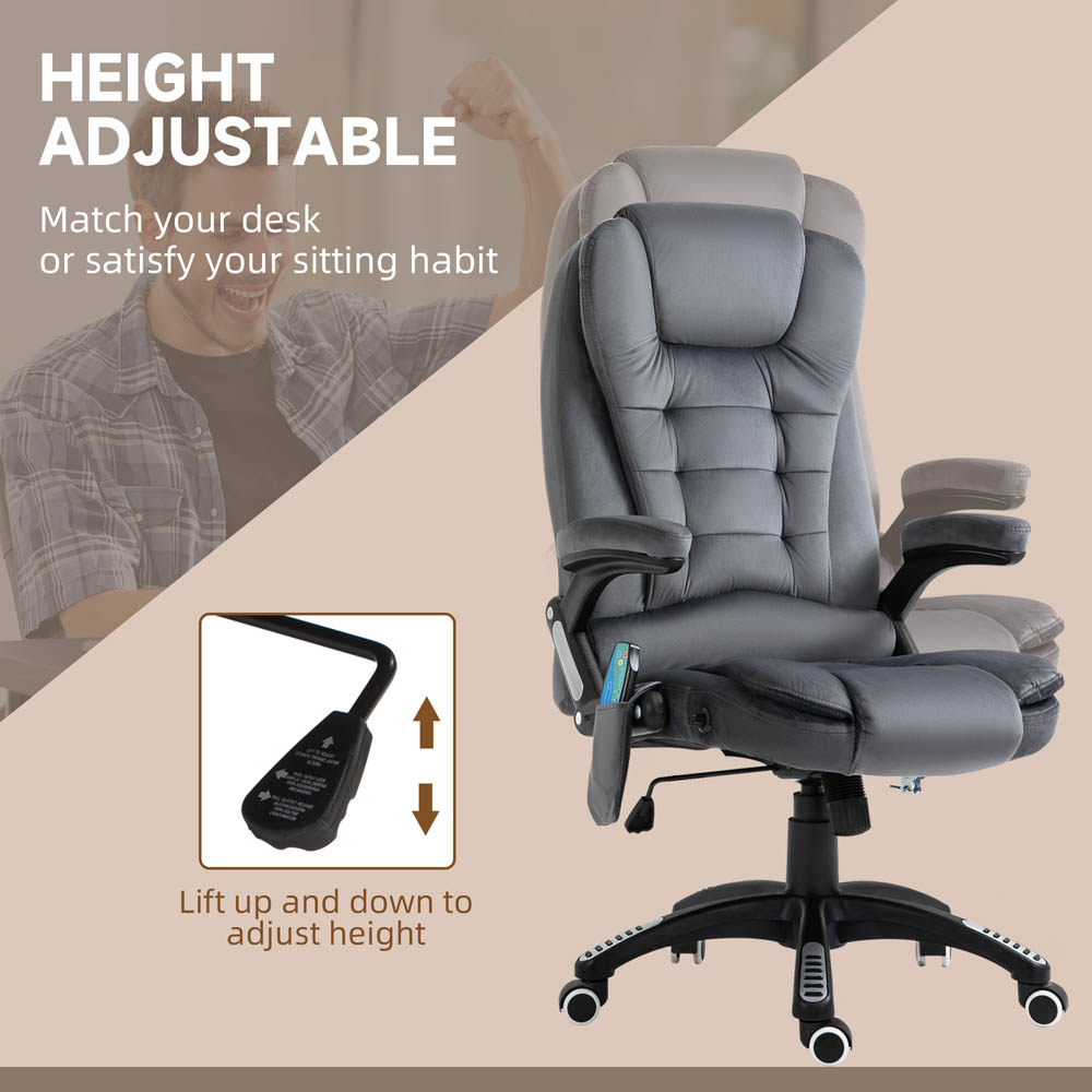 Portland Grey Velvet Massage Swivel Recliner Office Chair Image 4