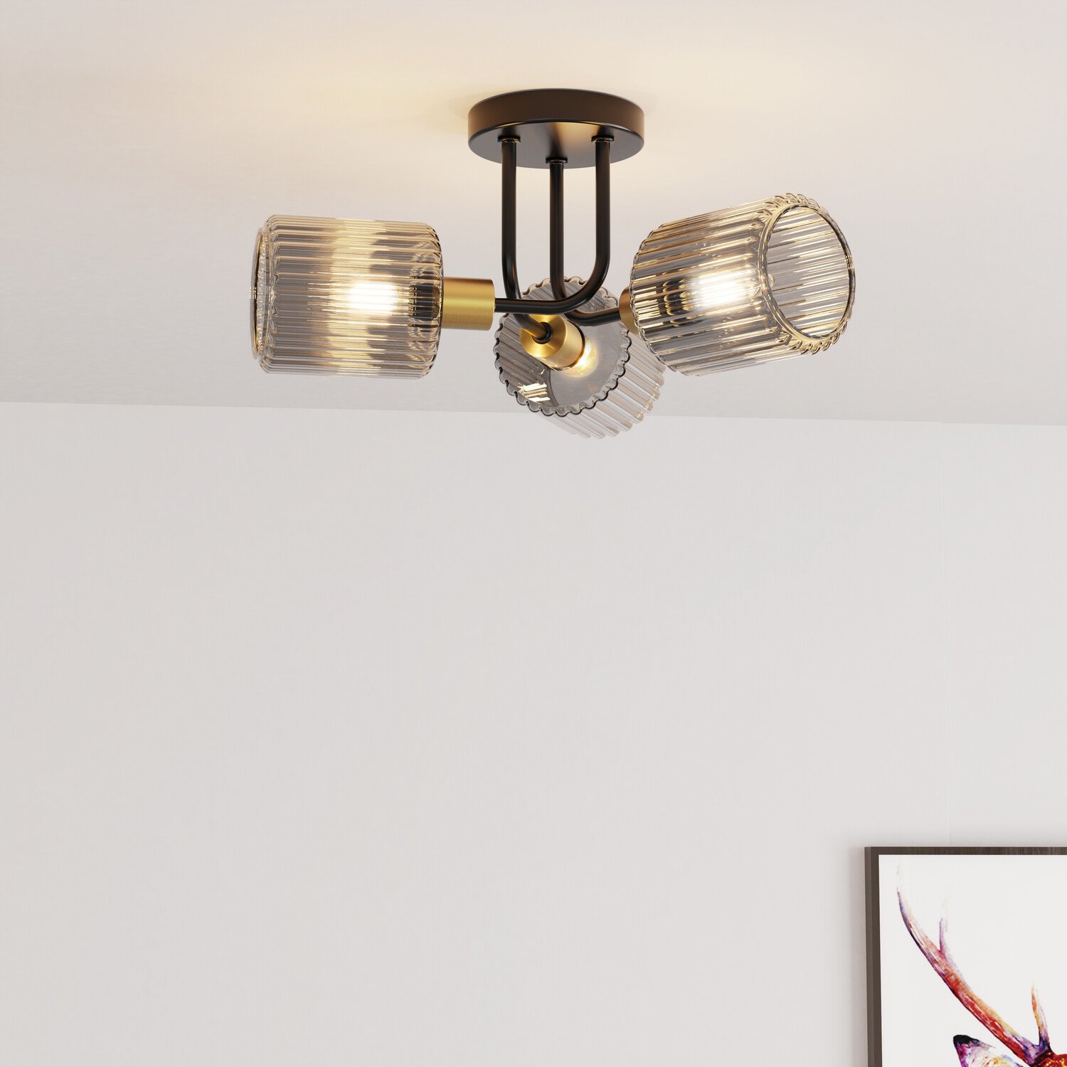 Roman 3 Arm Flush Ceiling Fitting Smoked Black Image 2