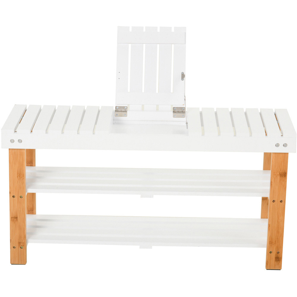 HOMCOM 3-Tier Open Shoe Rack Hidden Storage Wood Frame Wide Shelves Natural Image 2