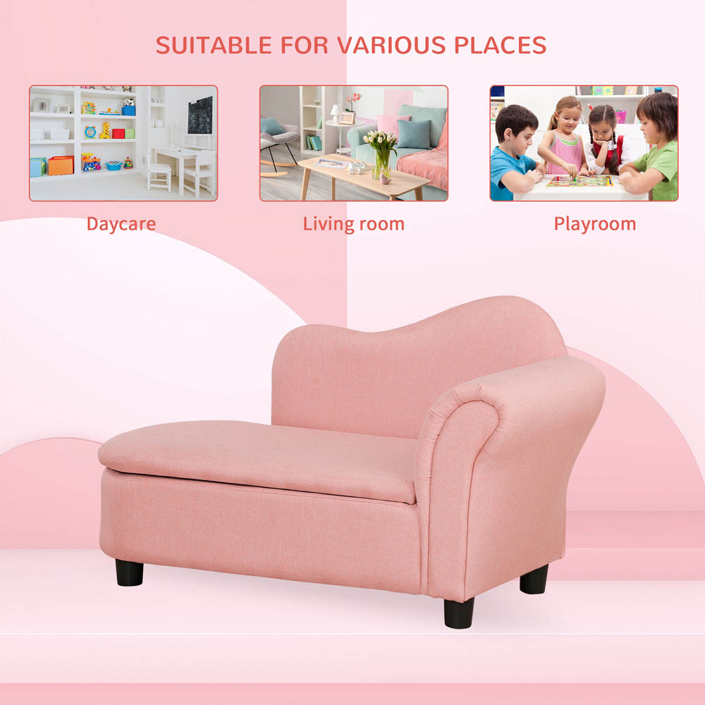 HOMCOM Kids Sofa Couch Toddler Armchair with Storage for Bedroom Pink Image 6