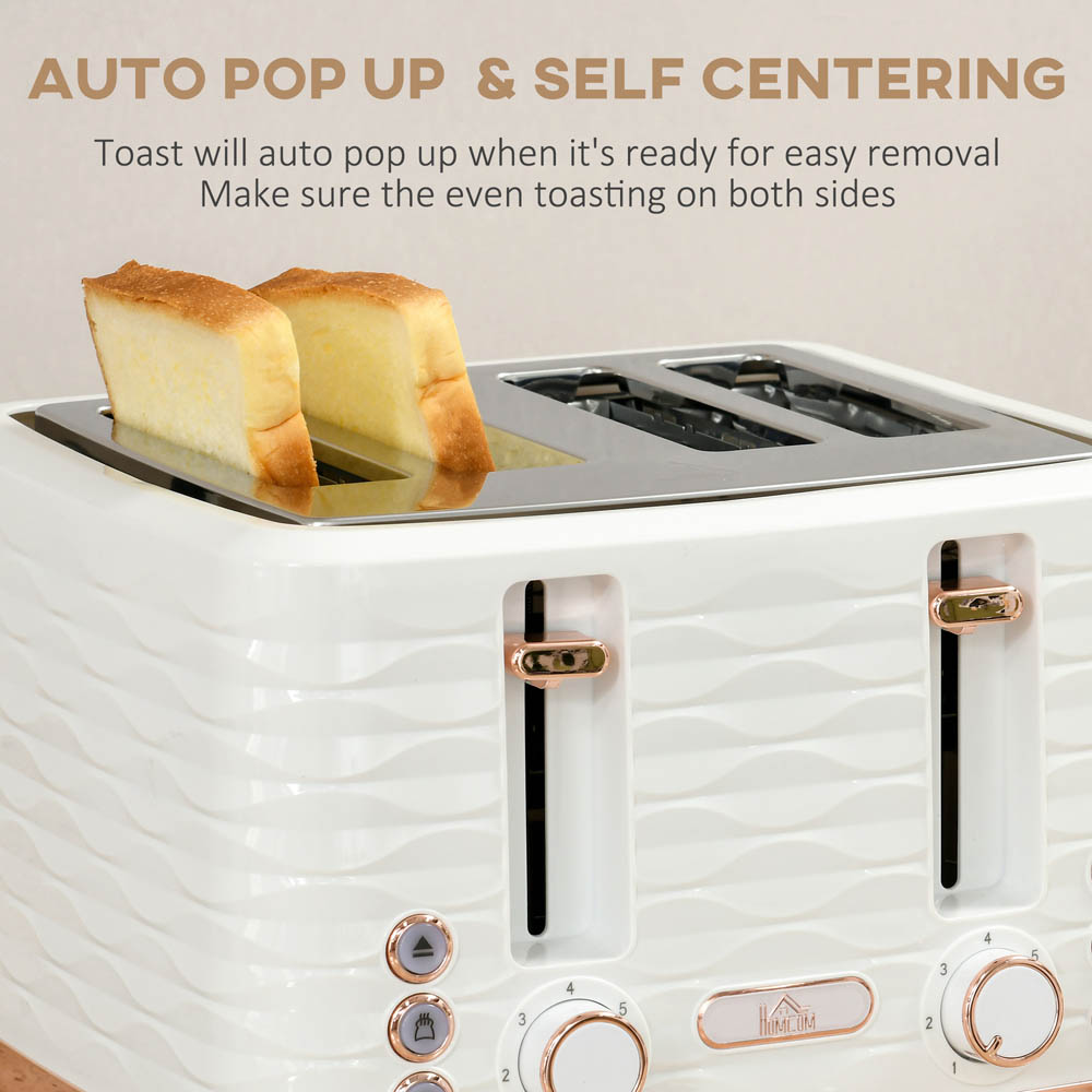 HOMCOM Kettle and Toaster Set 1.7L Rapid Boil Kettle & 4 Slice Toaster White Image 5