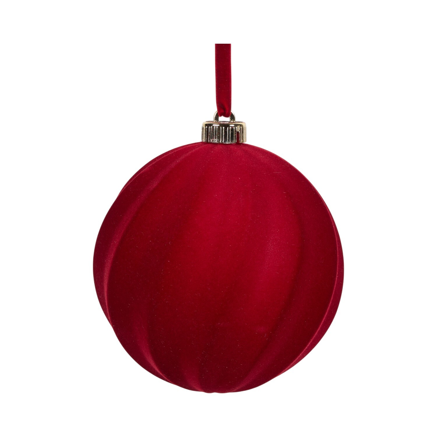 Pack of 4 Red and Green Flocked Baubles Image 3