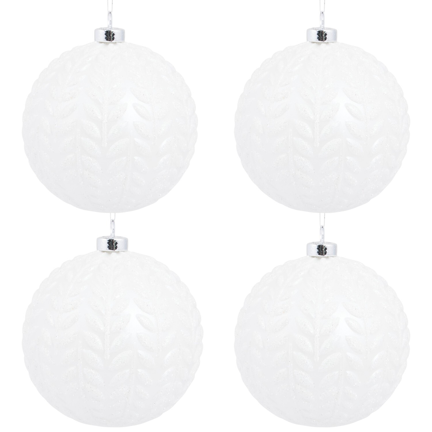 Pack of 4 Embossed Baubles White Image 2