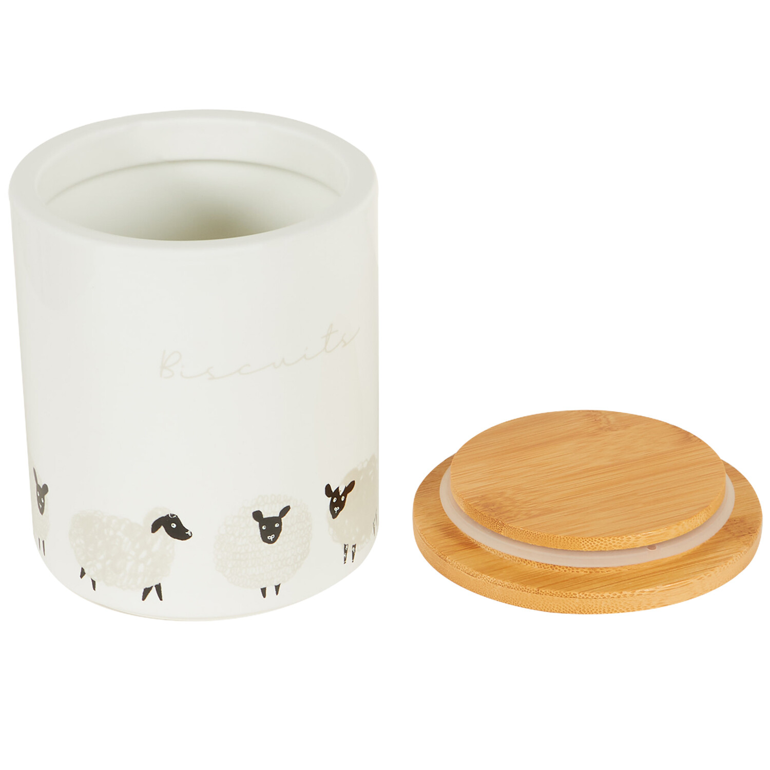 Highland Flock Biscuit Canister with Bamboo Lid - White Image 4
