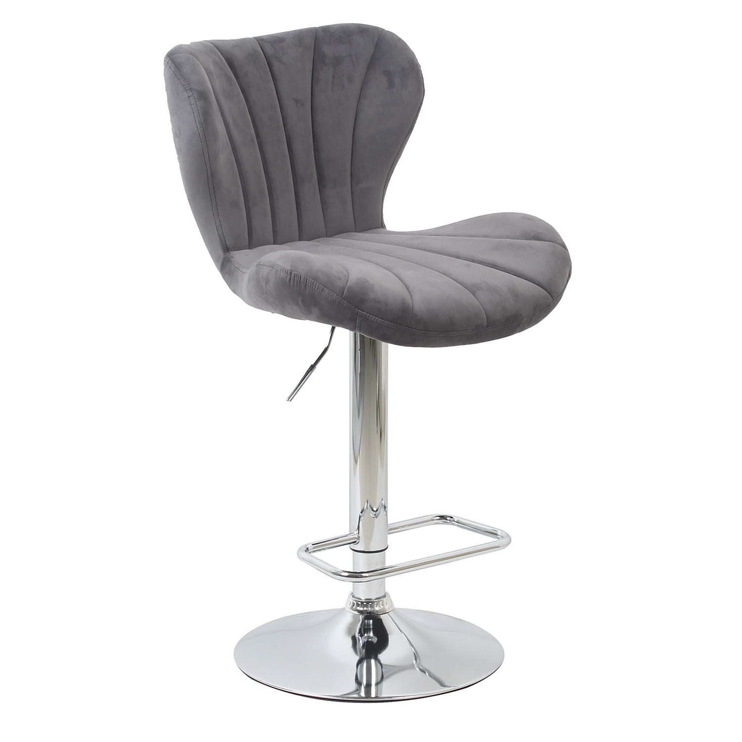 Grey Velvet Height Adjustable Shell Bar Stool Image 2
