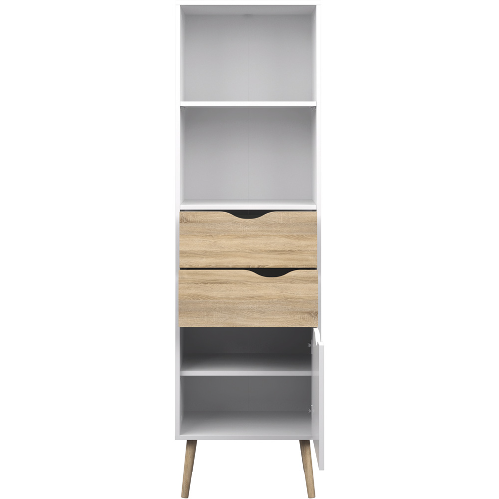 Furniture To Go Oslo White and Oak Single Door 2 Drawer Bookcase Image 3