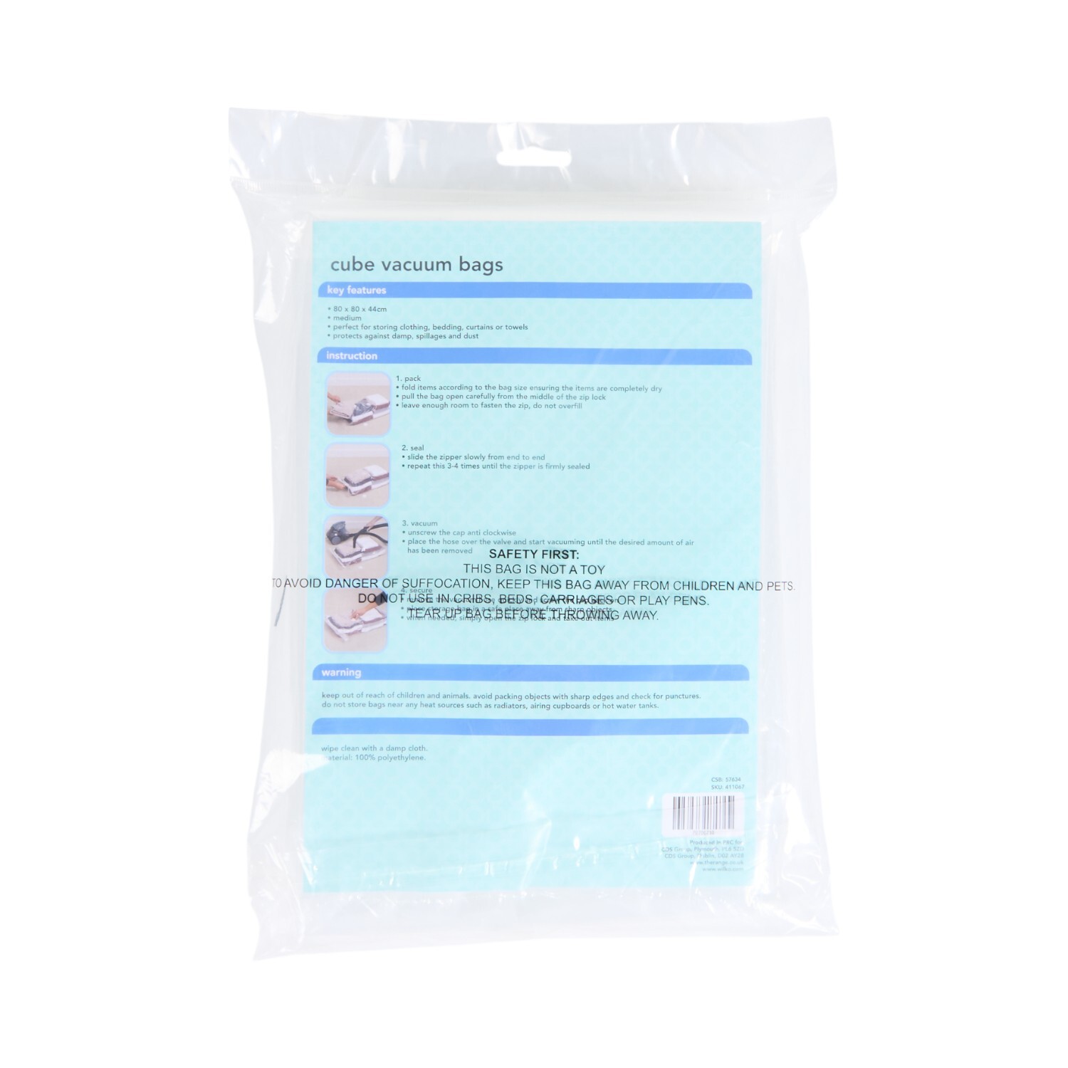 Wilko Pack of 2 Cube Vacuum Bags Clear Image 2