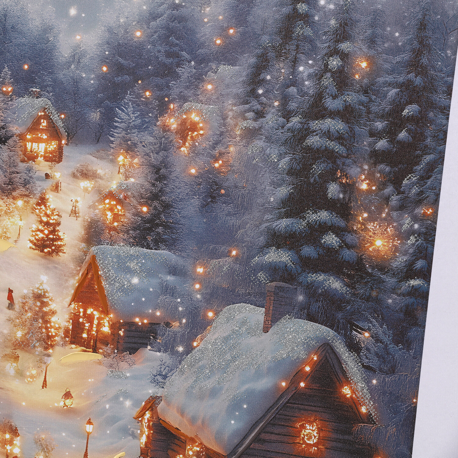 Ski Lodge At Dusk Glitter Framed Print Grey Image 4