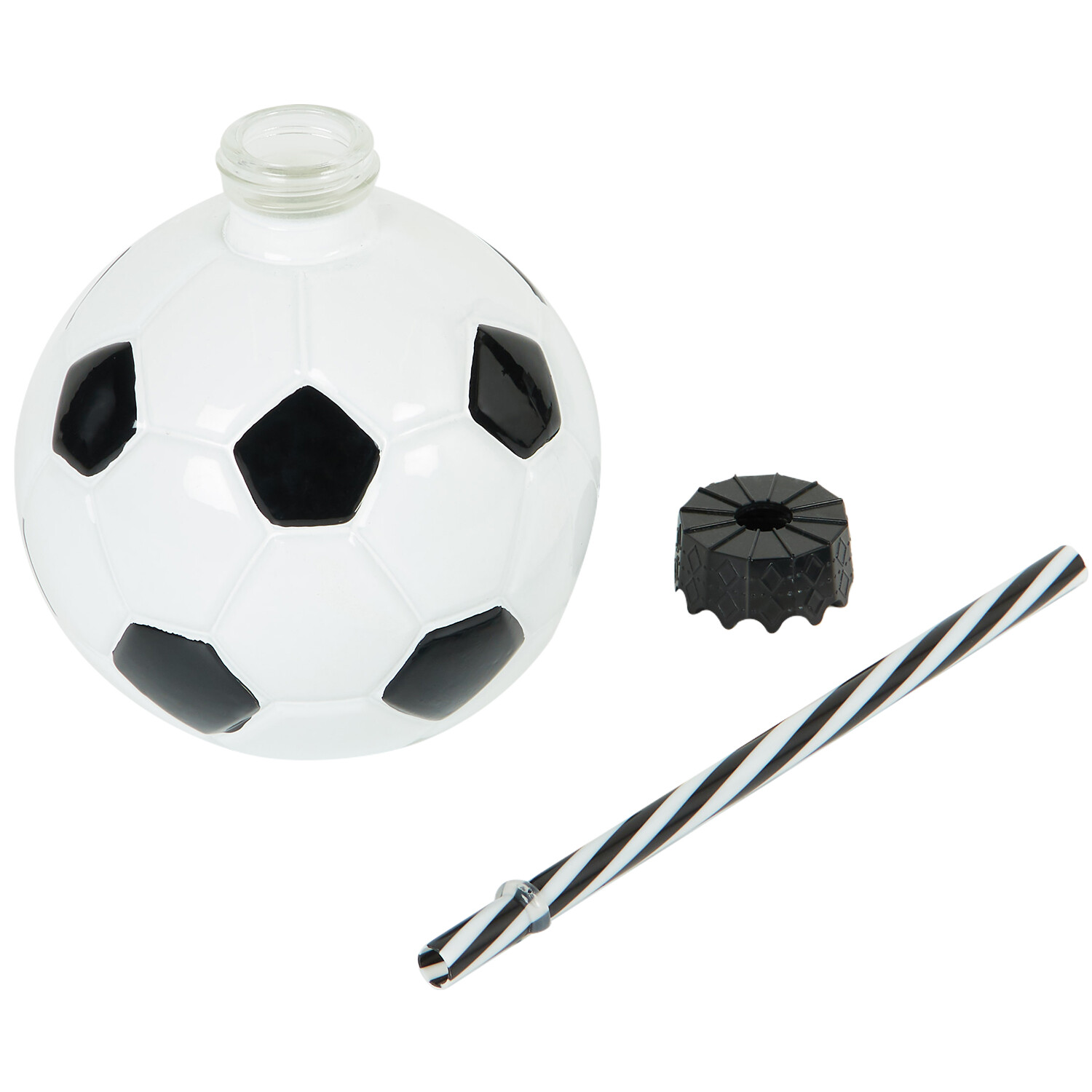 Glass Football Drinking Jar and Straw 400ml - Black and White Image 4
