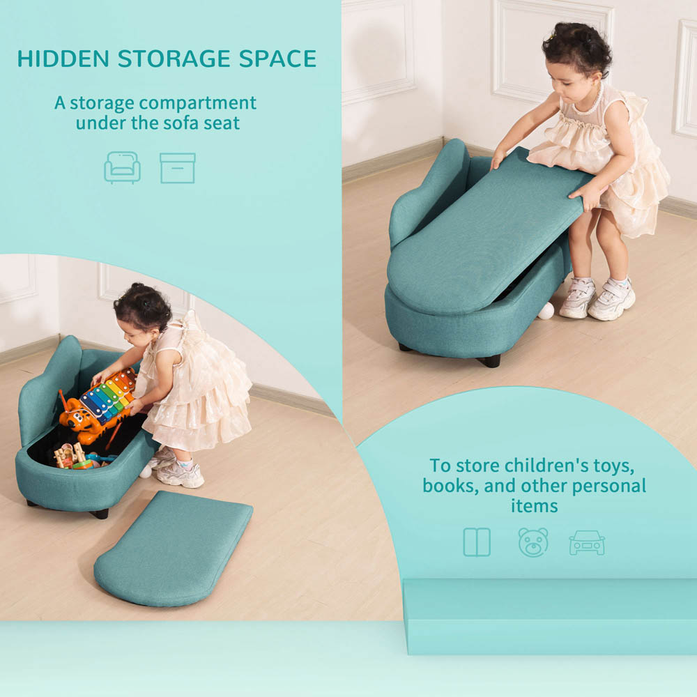 HOMCOM Kids Sofa Couch Toddler Armchair with Storage for Bedroom Blue Image 5