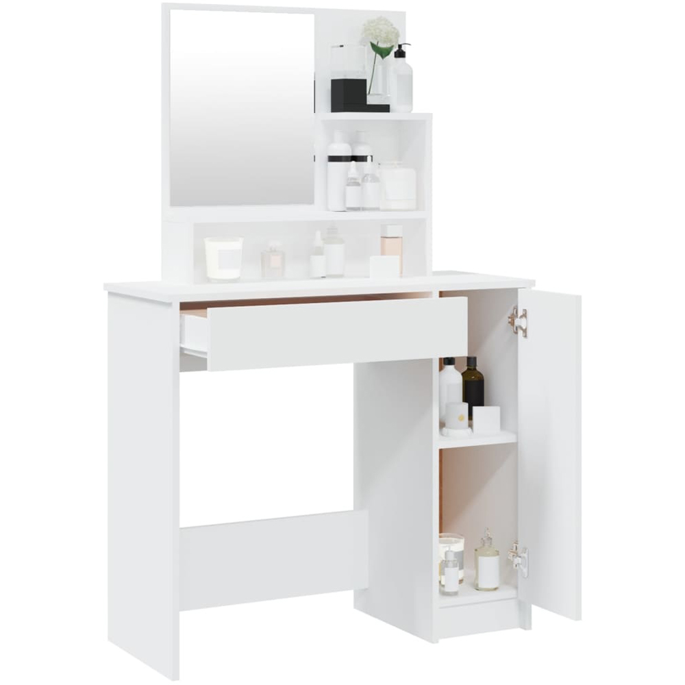 Walplus Single Door Single Drawer 3 Shelf White Dressing Table with Mirror Image 5