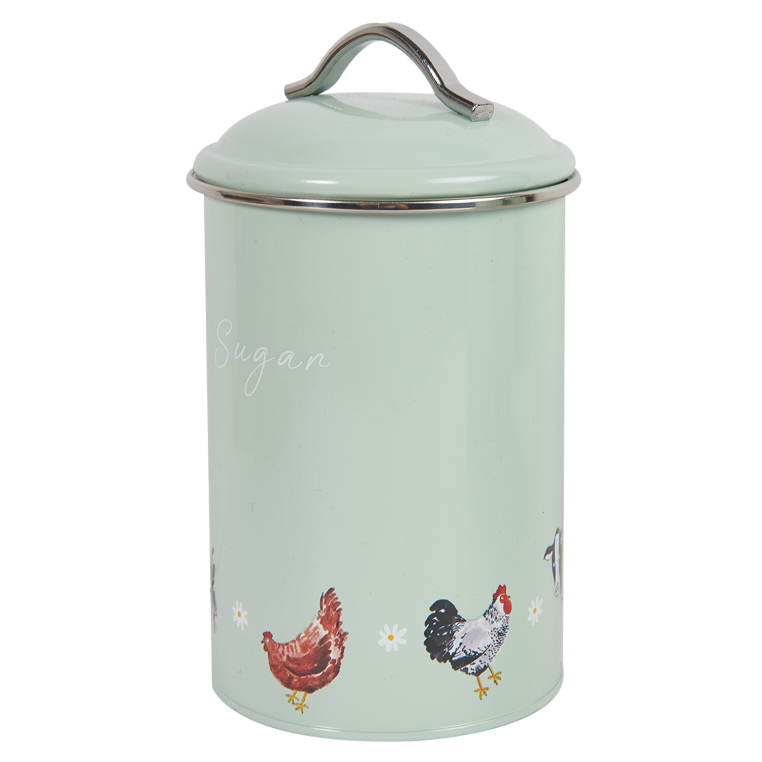 Set of 3 Daisy Farm Round Tea Coffee and Sugar Canisters - Sage Green Image 7