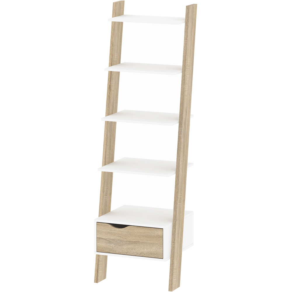 Furniture To Go Oslo White and Oak Single Drawer 5 Shelf Leaning Bookcase Image 3