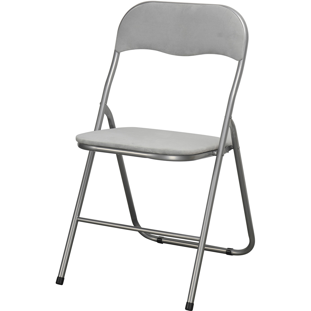 Grey Velvet Touch Steel Folding Chair Image 2