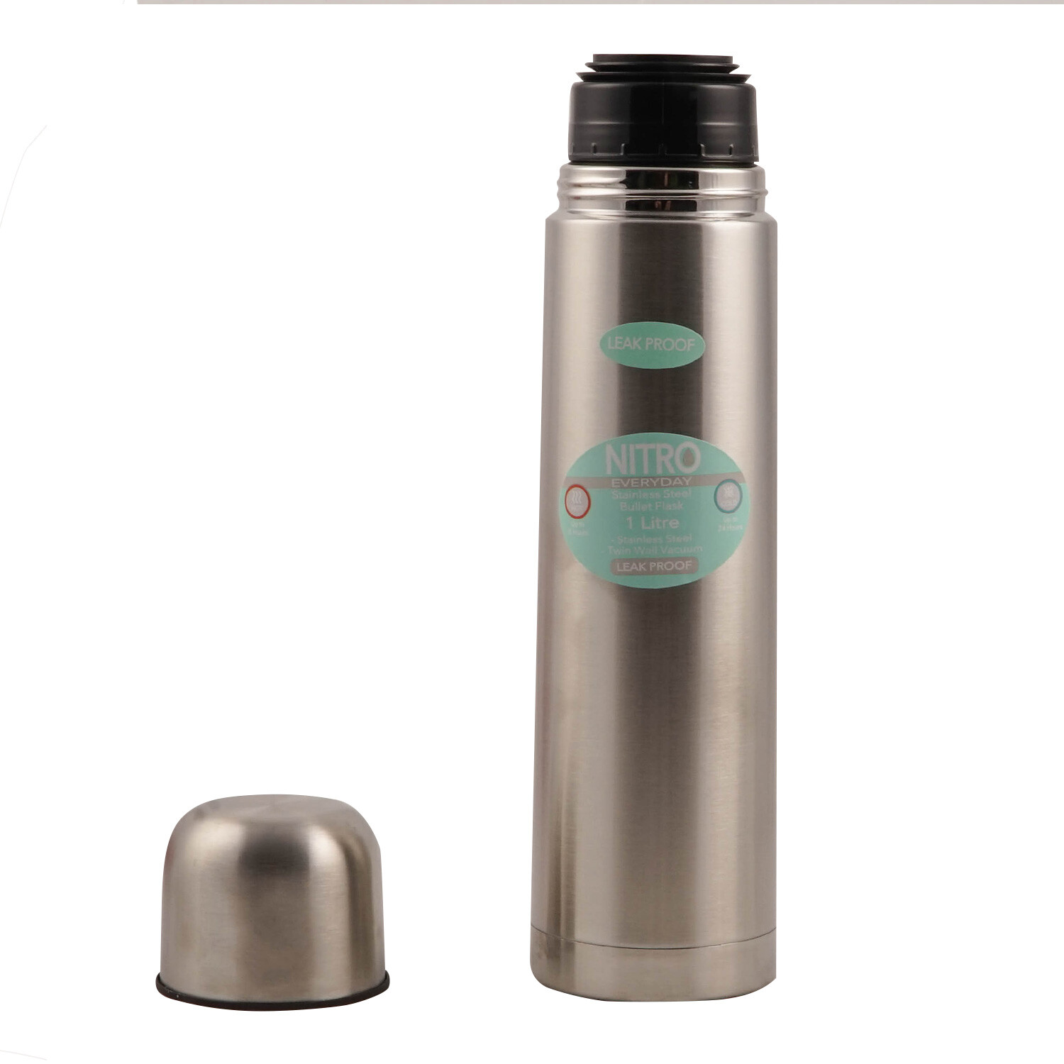 Nitro Silver Stainless Steel Vacuum Flask 1L Image 2