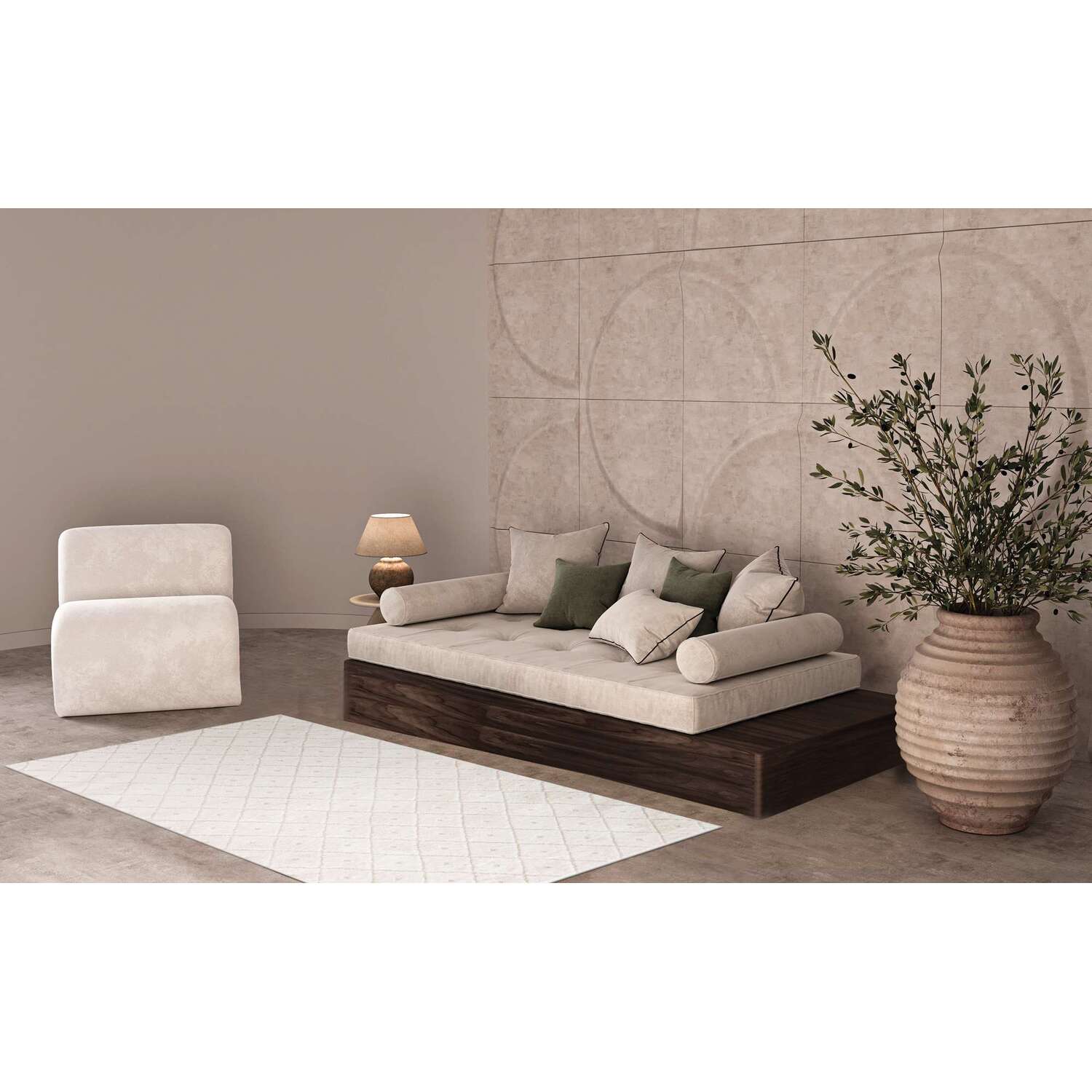 Dottie Diamond Rug - White / 120cm Image 3