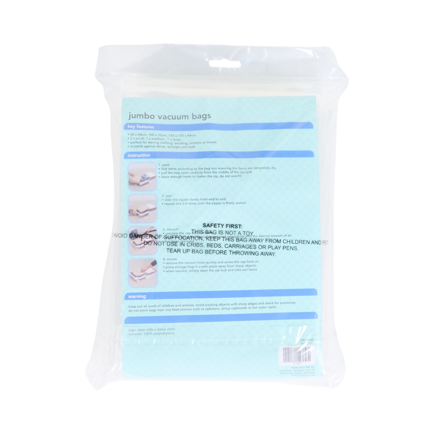 Wilko Pack of 4 Assorted Jumbo Vacuum Bags Clear Image 2